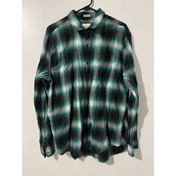 American Eagle Mens 100% cotton Green Plaid Button Front Long Sleeve Shirt sz XL - Picture 2 of 5